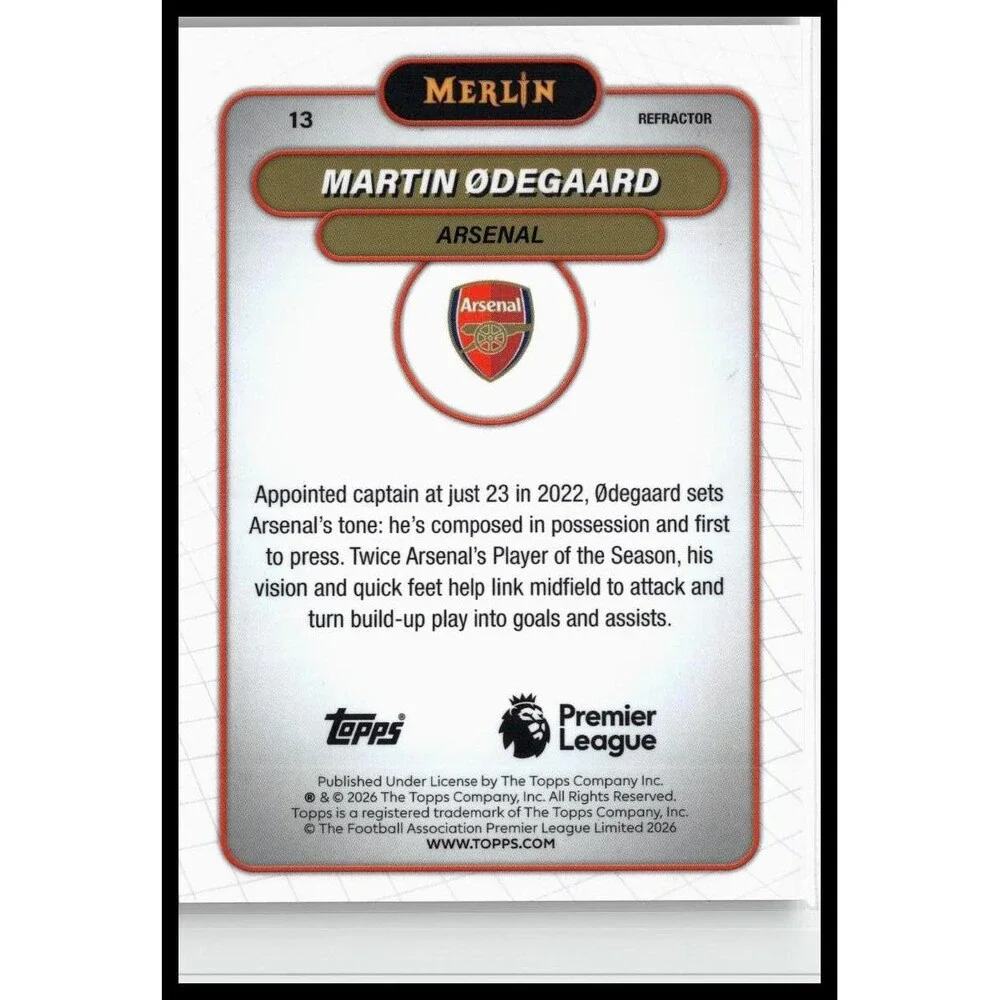 2026 Merlin Premier League Martin Ødegaard #13 Arsenal FC Refractor